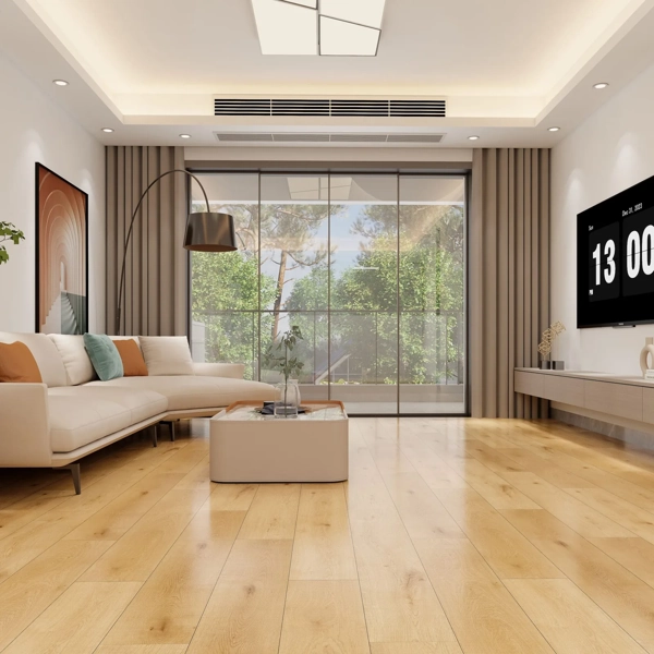Modern light oak flooring in a Dubai penthouse.