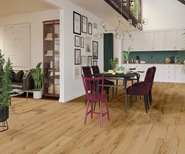 Modern wood-look vinyl flooring in a Dubai home.
